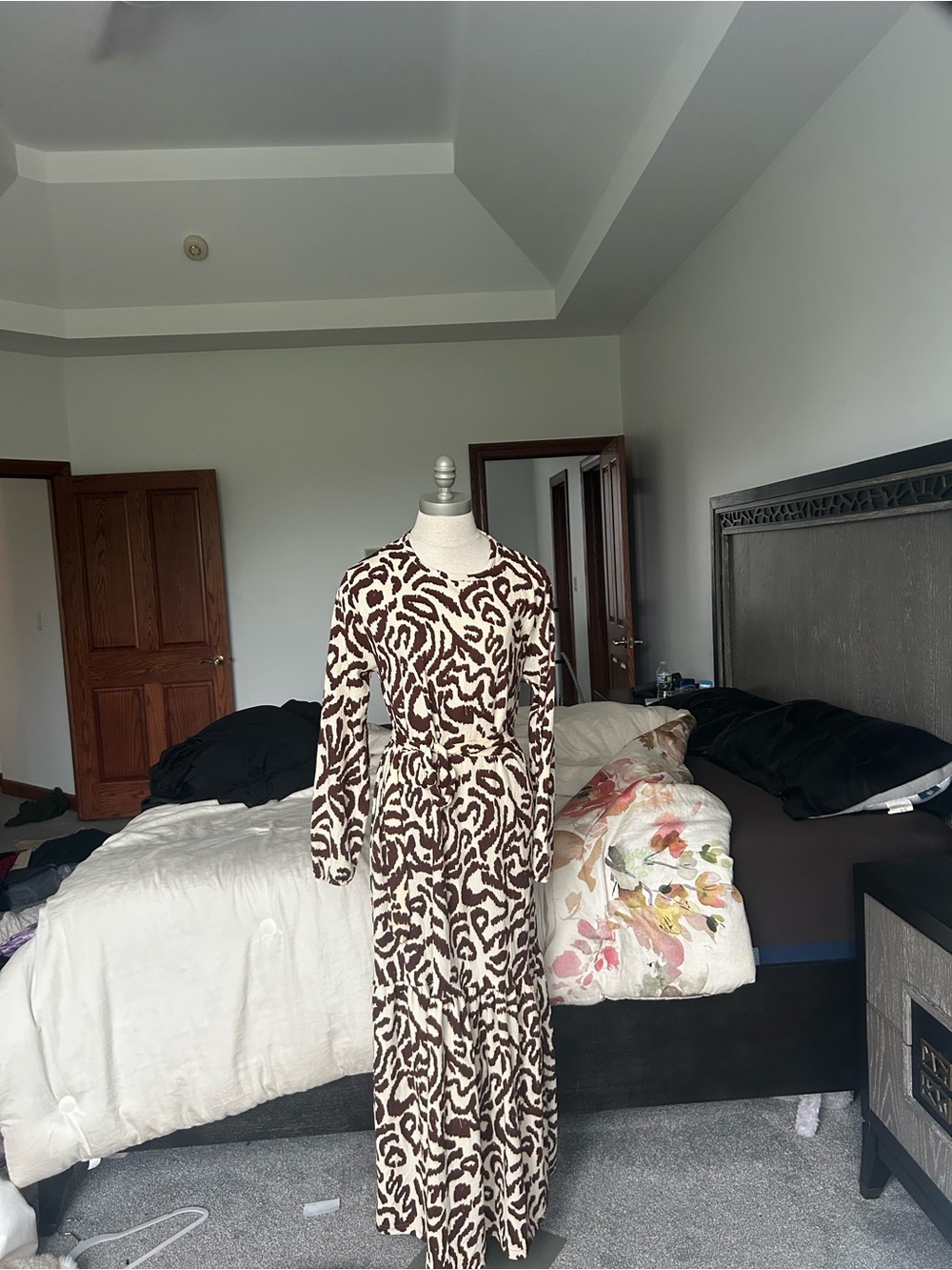 Ina Animal-Print Maxi Dress in Brown and Cream